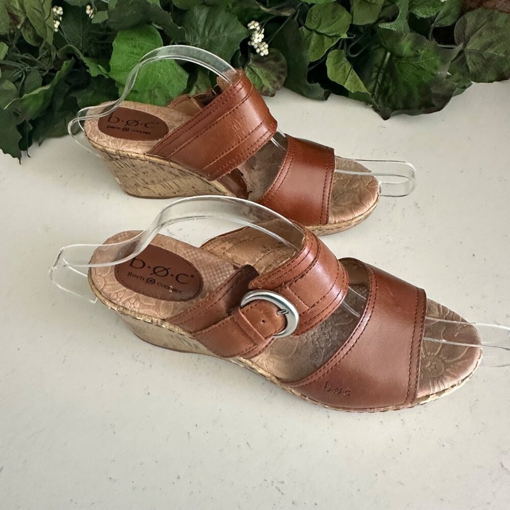 B.o.c Brown Leather Cork Wedge Sandals Size 8 - Picture 2 of 10